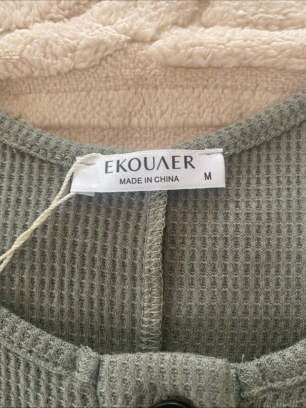 Sleeveless Olive Waffle Knit Romper with Front Buttons - Picture 2 of 10